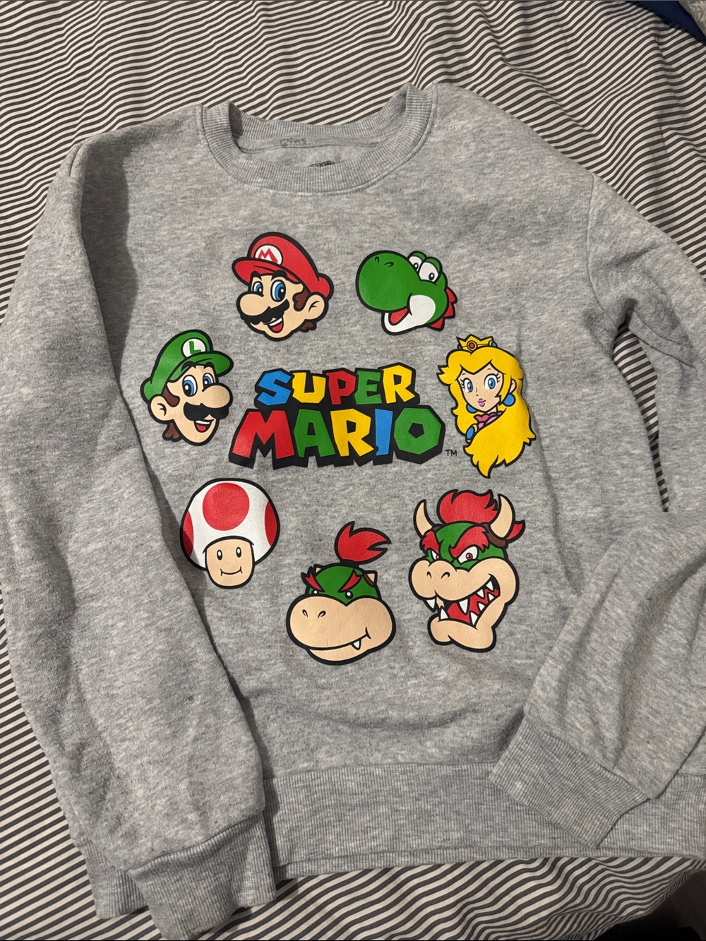 Nintendo Super Mario Gray Crewneck Sweatshirt with Colorful Character Print